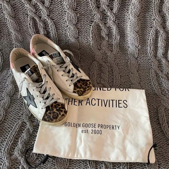 Golden Goose Leopard Print Sneakers with Pink Heel
